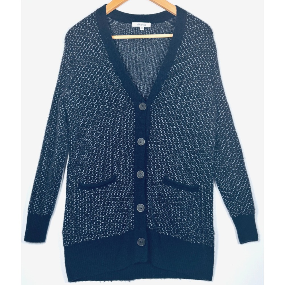 Madewell Women XS Alpaca Merino Wool Cardigan Sweater Longline Blue Speckled